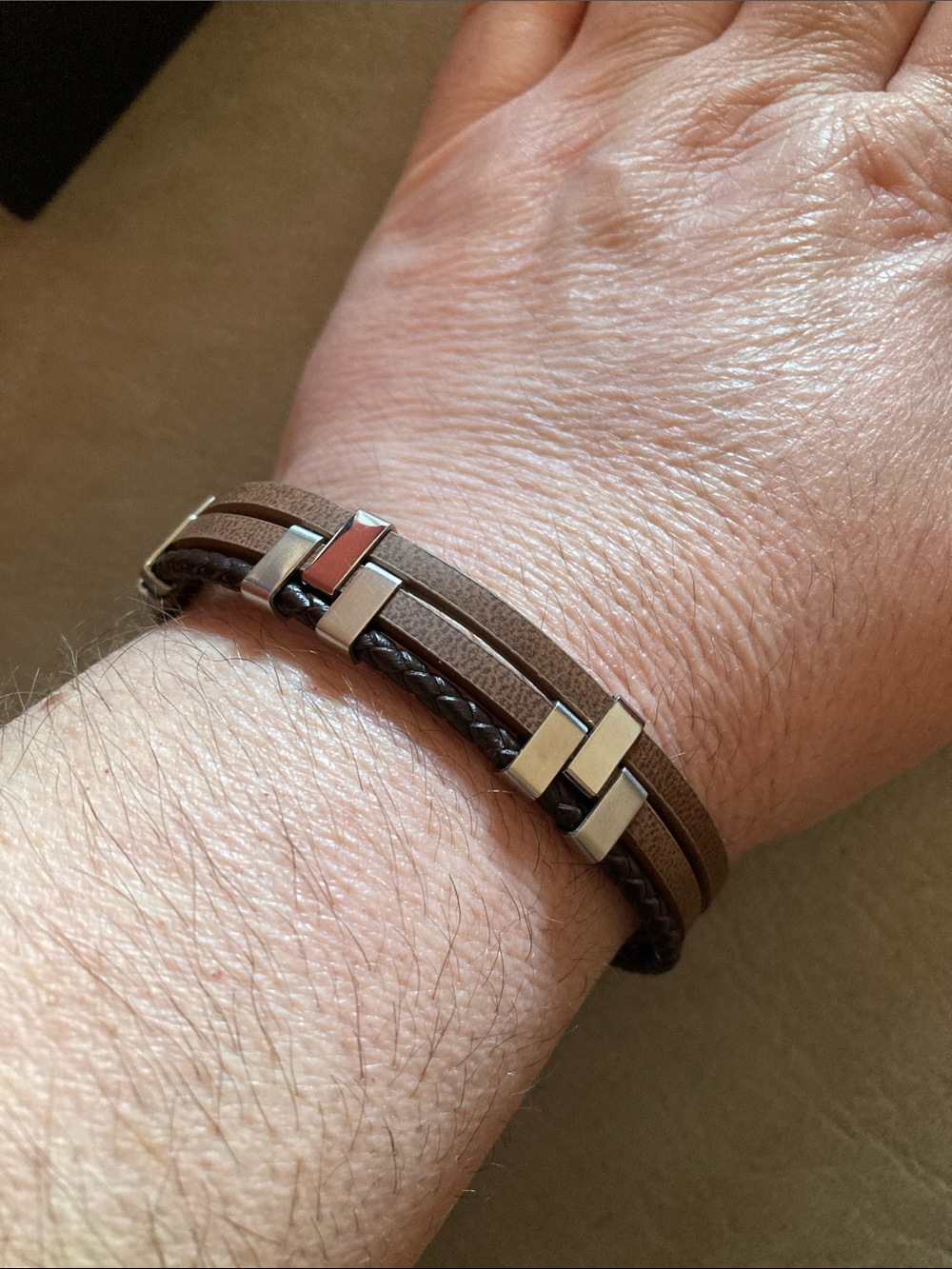 3 Layer Leather Bracelet with Stainless-Steel Clasp
